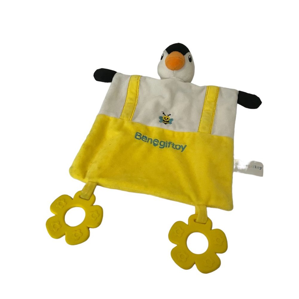 Benegiftoy Yellow White Penguin Security Blanket Lovey Teether Feet Plush Toy